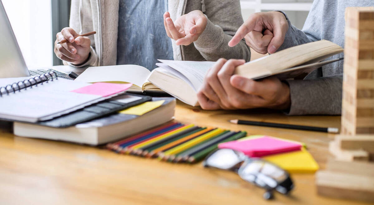 Education, Teaching, Learning Concept. High School Students Or C